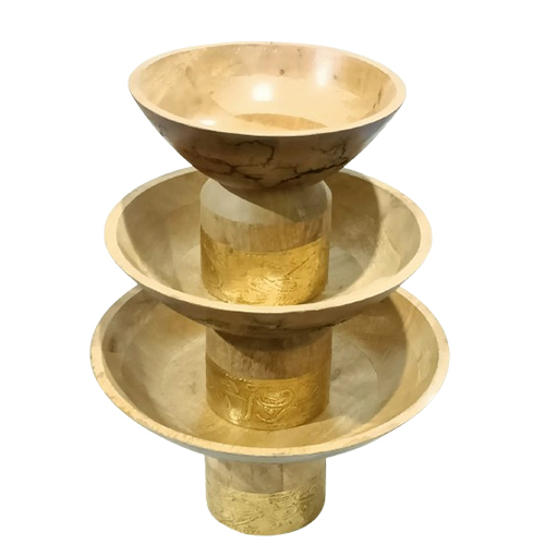 Wooden 3 Tier Bowl Set With Golden Dico Paint