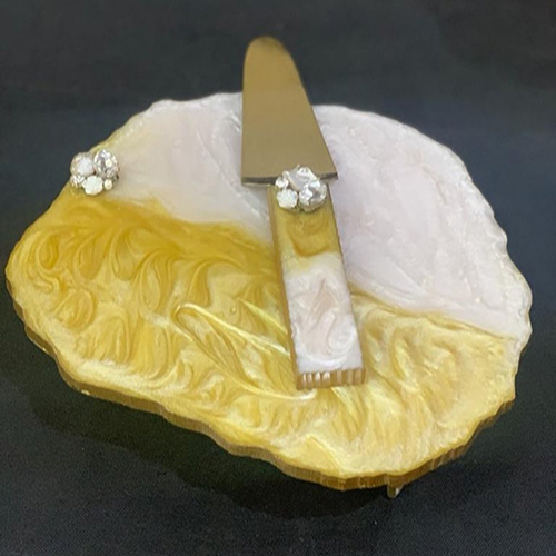 Resin Cake Stand With 6 Coaster And Knife