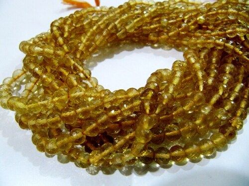 Natural Citrine Faceted Round  5-6mm Beads Sold Per Strand 13.5 inch long