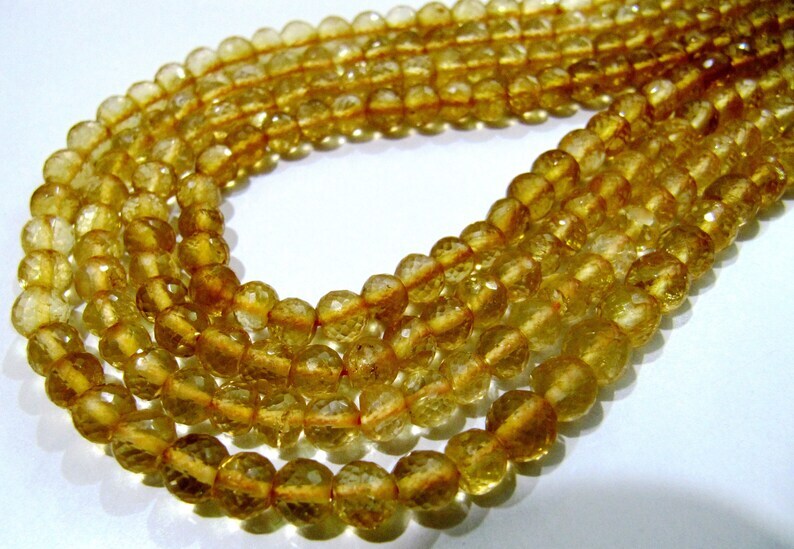 Natural Citrine Faceted Round  5-6mm Beads Sold Per Strand 13.5 inch long