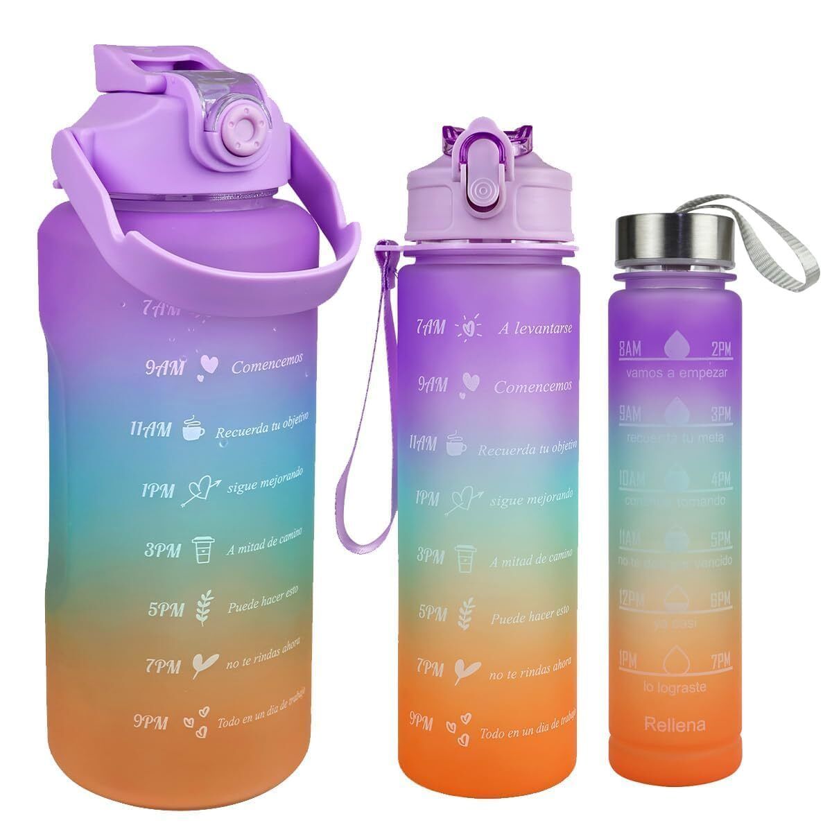 motivational water bottle set of 3 pcs