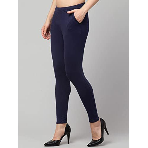 Women Lycra Leggings with Pockets Color-Blue