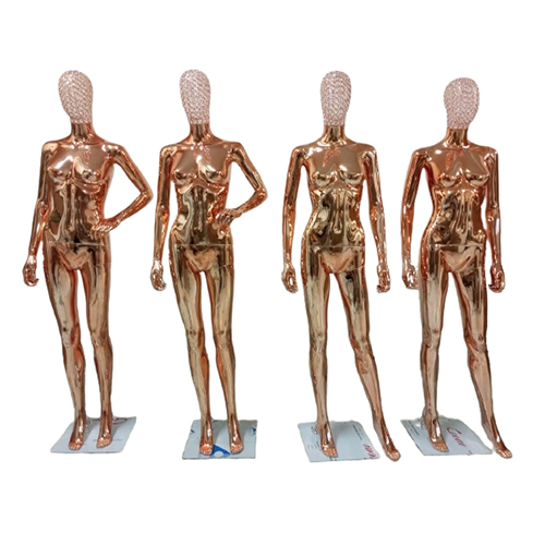 Rose Gold Chrome Female Mannequin With Chrome Crystal Beaded Head