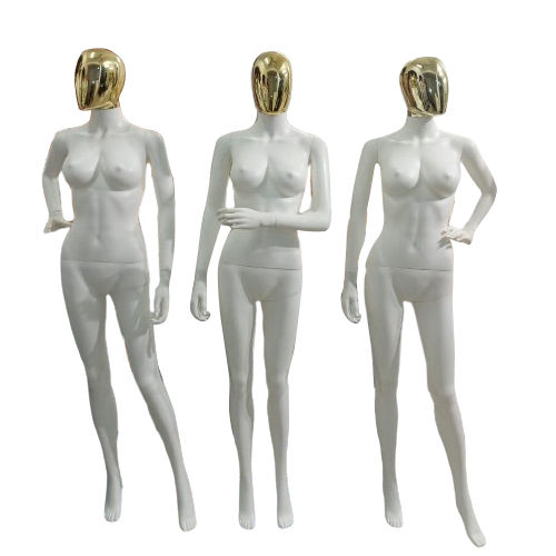 White Female Mannequin With Gold Chrome Head - Age Group: Adults