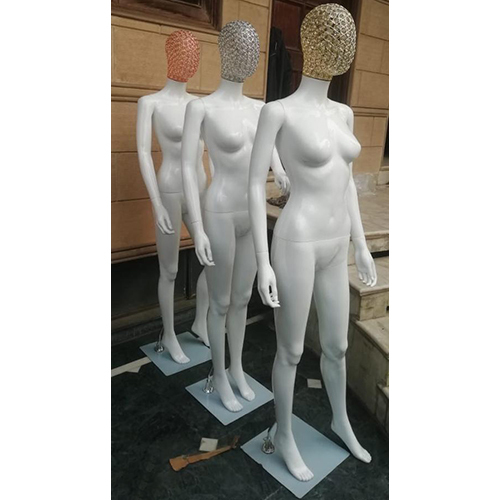 White Glossy Female Mannequins With Chrome Head And Crystal Beads