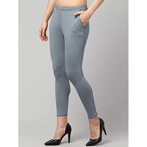 Women Lycra Leggings with Pockets Color-Grey