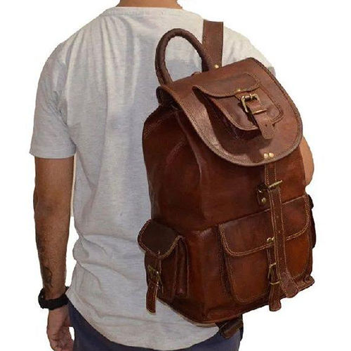 Leather Backpack Bag - Color: Brown