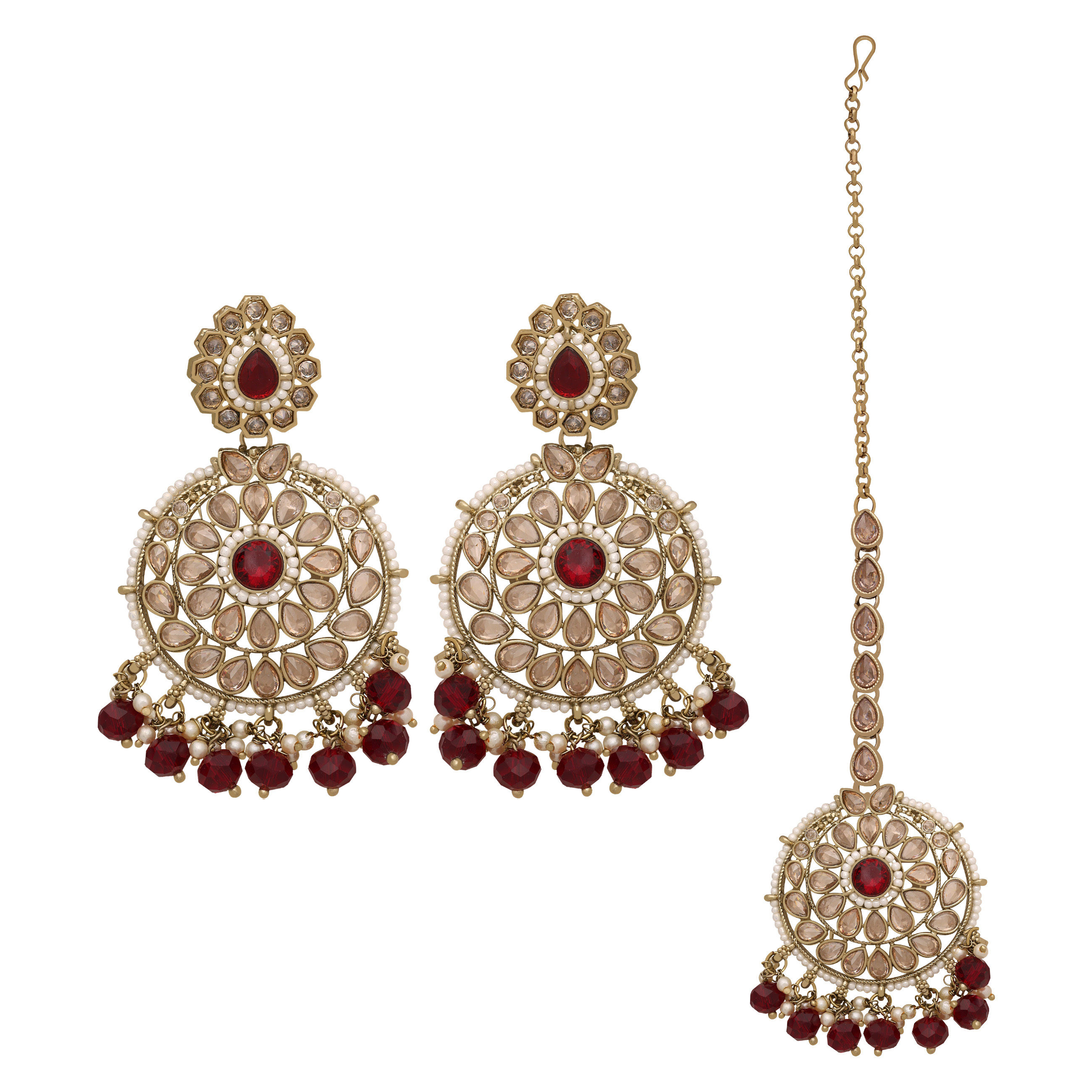 Reverse AD Earring Maangtikka Set|Royal Chandbali Earring Maangtikka Set|Traditional Indian Earring and Maangtikka set |Gift For Her .