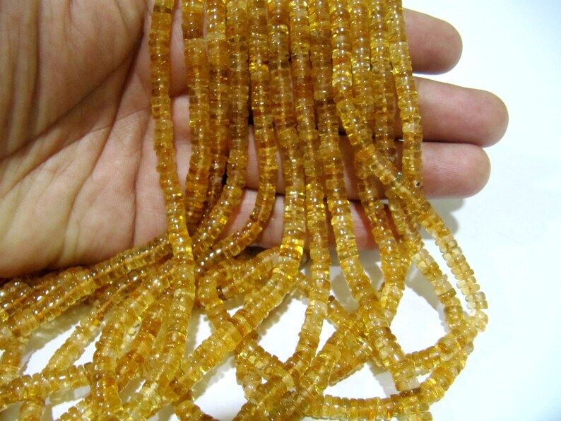 Natural Citrine Tyre Shape Rondelle Plain 6-7mm Beads Strand 8 inch Long