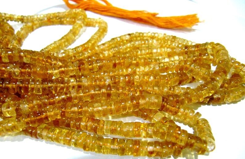 Natural Citrine Tyre Shape Rondelle Plain 6-7mm Beads Strand 8 inch Long