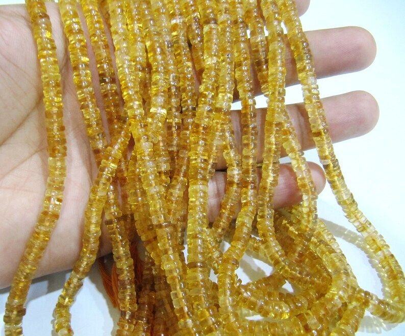 Natural Citrine Tyre Shape Rondelle Plain 4 to 8mm Beads Strand 8 inch Long