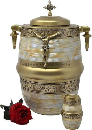 Brass European Brass Adult Cremation Urn for Ashes Large Size Religious Urn Mother of Pearl Funeral Urn Made by Brass