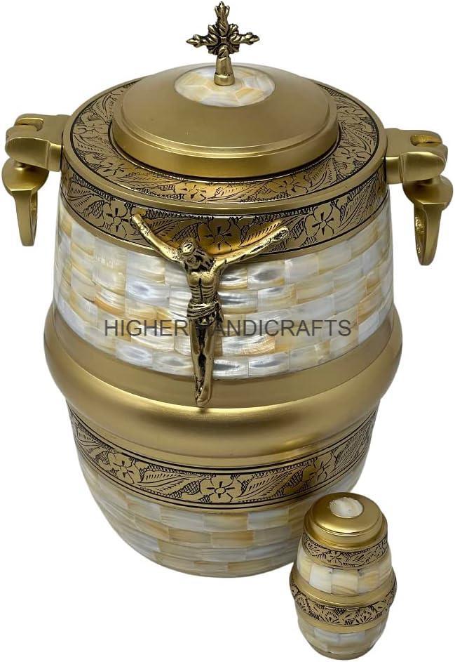 Brass European Brass Adult Cremation Urn for Ashes Large Size Religious Urn Mother of Pearl Funeral Urn Made by Brass
