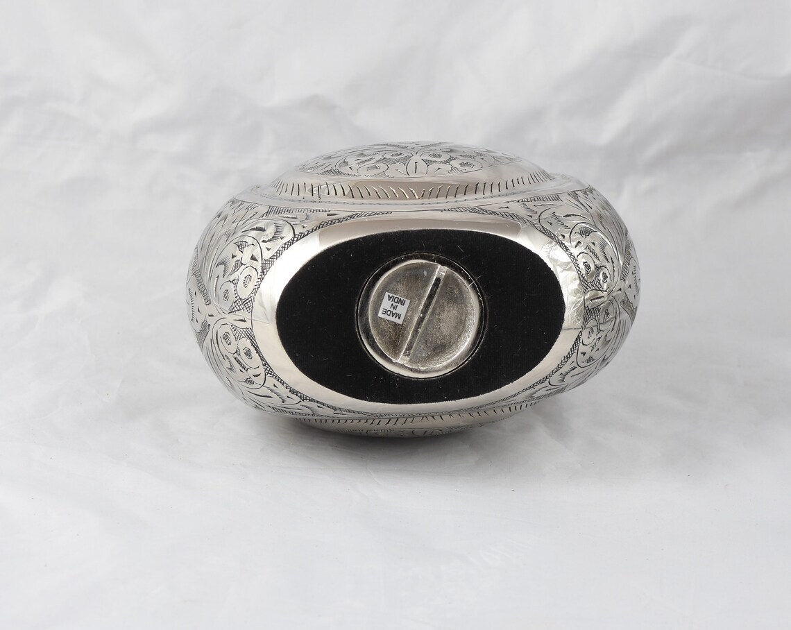 Silver Engraved Funeral Teardrop Cremation Urn with Screw Lid Bottom Opening - Cremation Urns Supplies