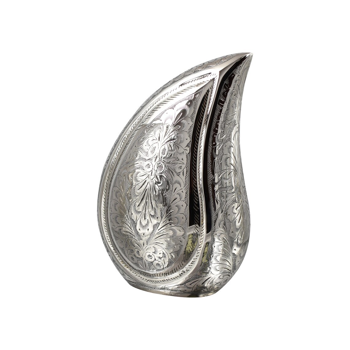 Silver Engraved Funeral Teardrop Cremation Urn with Screw Lid Bottom Opening - Cremation Urns Supplies