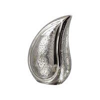 Silver Engraved Funeral Teardrop Cremation Urn with Screw Lid Bottom Opening - Cremation Urns Supplies