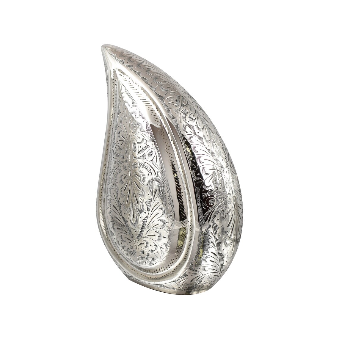 Silver Engraved Funeral Teardrop Cremation Urn with Screw Lid Bottom Opening - Cremation Urns Supplies