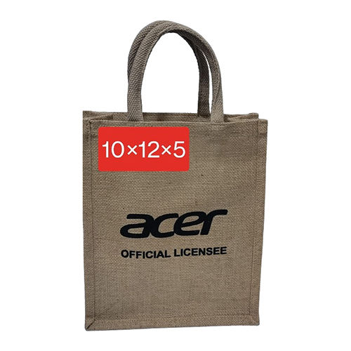 10X12X5 Printed Loop Handle Jute Carry Bag - Color: Brown