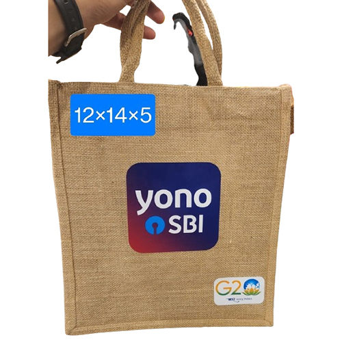 12x14x5 Brown Printed Eco Friendly Jute Bag