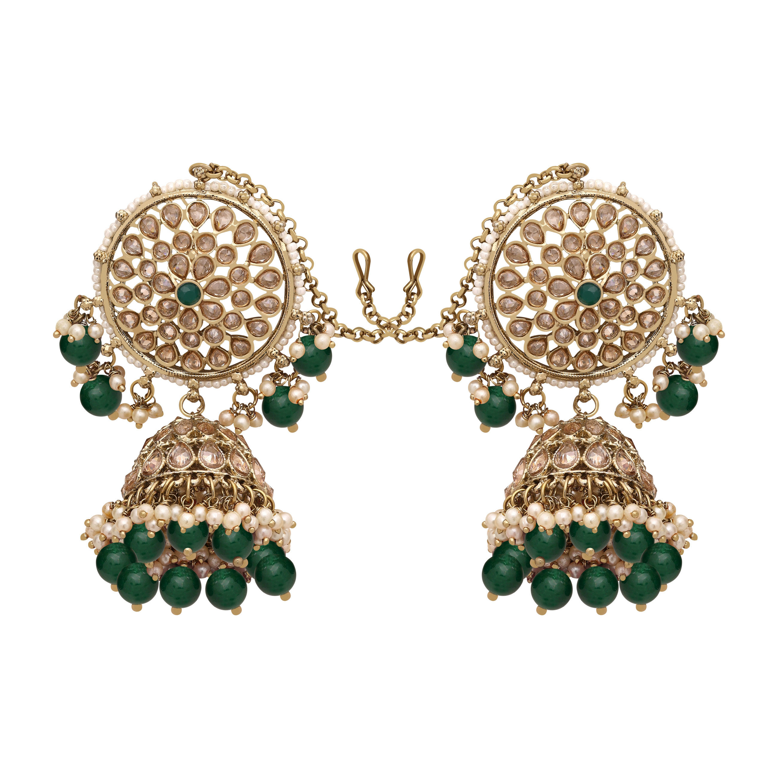 Reverse AD Earring Maangtikka Set| Blossom Bloom jhumki Maangtikka Set| Mehandi plated |Reverse AD Bridal Jewelry