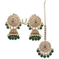 Reverse AD Earring Maangtikka Set| Blossom Bloom jhumki Maangtikka Set| Mehandi plated |Reverse AD Bridal Jewelry