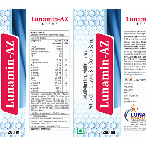 Multivitamin multiminirals antioxidant B complex L Lysine syrup