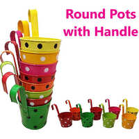 Round Pots With Handle - Multicolour Polished Finish | Ideal For Outdoor & Indoor Use