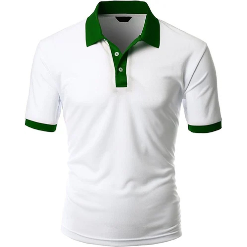 Customize Men White Color With Green Color Collar T Shirt