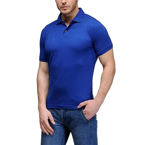 Customize Men Blue Color Collar T Shirt