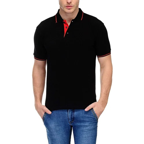 Customize Men Black Color Collar T Shirt