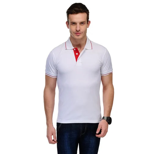 Customize Men White Color Collar T Shirt