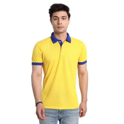 Men Yellow Color Collar T Shirt