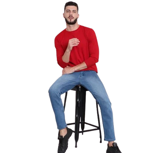 Customize Mens Red Color Full Sleeves T-Shirt