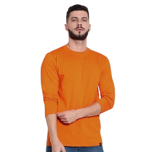 Mens Orange Color Full Sleeves T-Shirt