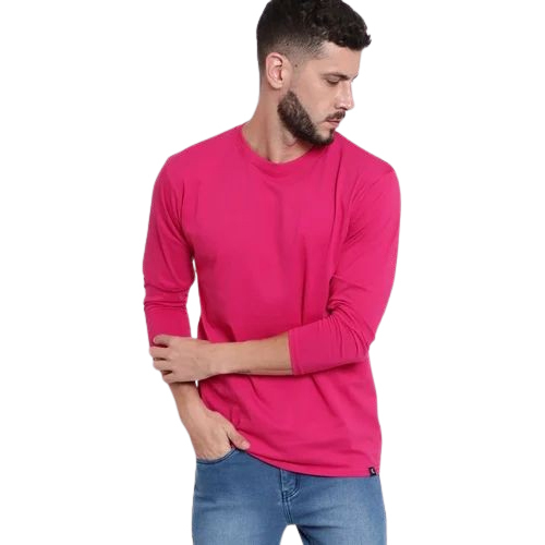Customize Mens Pink Color Full Sleeves T-Shirt