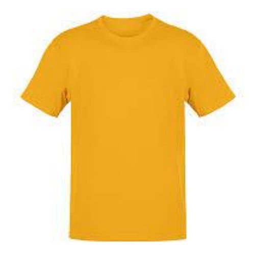 Mens Yellow Crew Neck T-Shirt - Pattern: Plain