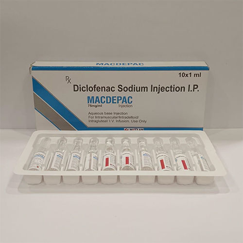 Macdepac Injection - Ingredients: Diclofenac Diethylamine 1.16% + Diclofenac
Sodium 1.0% + Methyl Salicylate 10.0% + Oluum Lini
3.0% + Menthol 5.0% + Benzyl Alcohol 1.0%