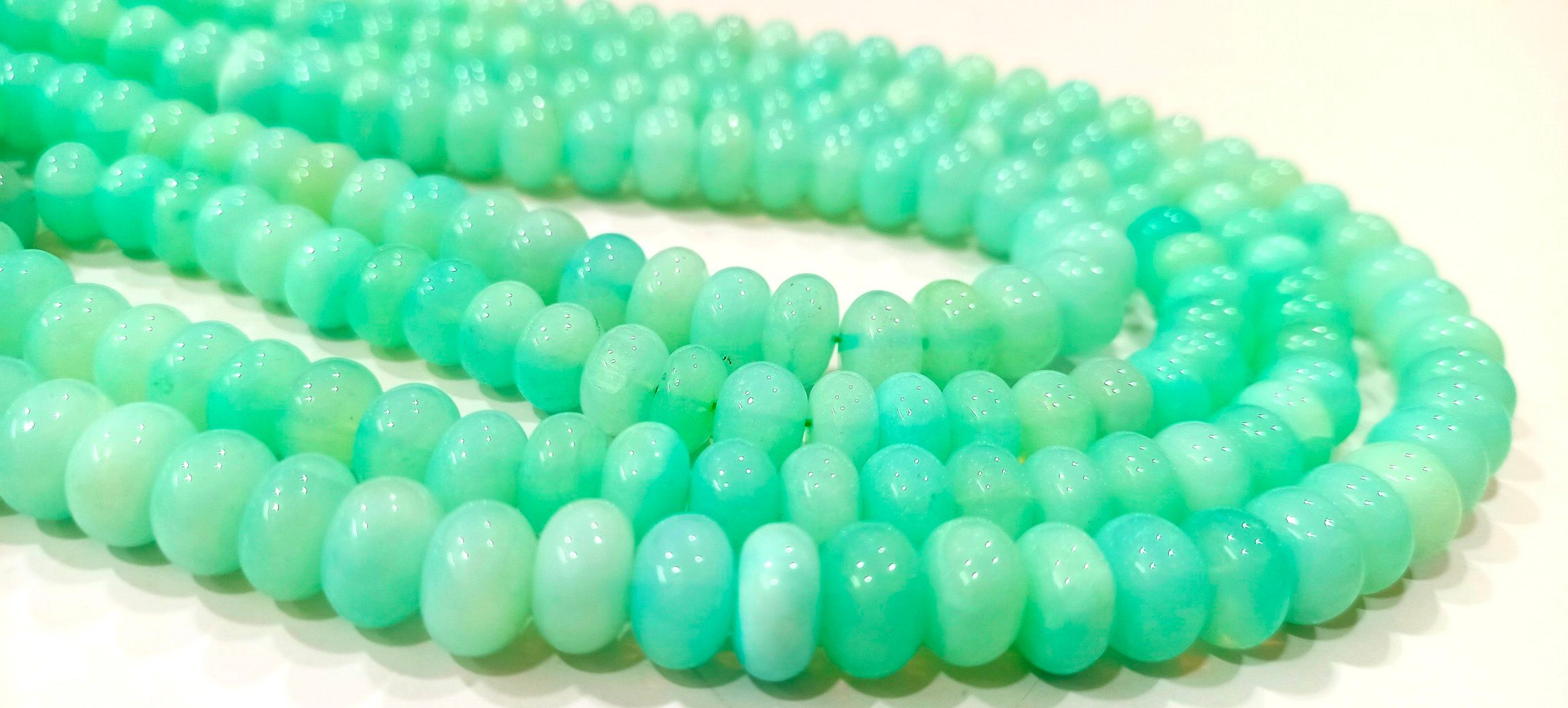 Natural Peruvian Green Chalcedony Rondelle Plain 8-9mm Beads Per Strand 8''long