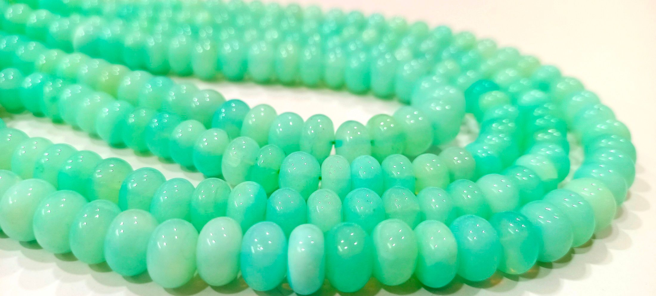 Natural Peruvian Green Chalcedony Rondelle Plain 8-9mm Beads Per Strand 8''long