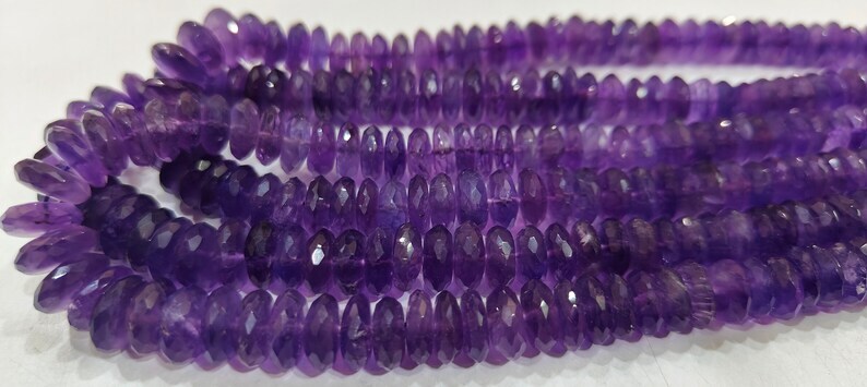 Natural Amethyst Faceted German Cut Rondelle Shape 9-12mm Strand 8''long