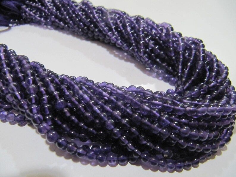 Natural Amethyst Round Plain Smooth 4mm Beads Strand 13 Inches long