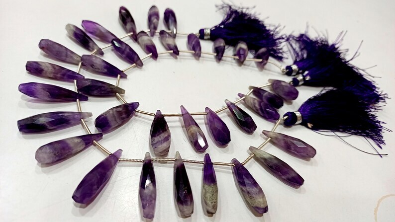 Natural Bio Amethyst Teardrop Shape 8x25mm Beads per strand 8''long