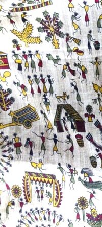 Warli Painting - Natural Pigments On Cotton Cloth, Hand-painted Folk Art Depicting Tribal Life And Nature, Minimalistic Rustic Charm