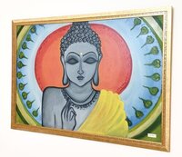 Contemporary Painting - Acrylic On Canvas, Medium Size, Golden Wooden Frame | Unique Buddha Subject, Contemporary Style Wall Art