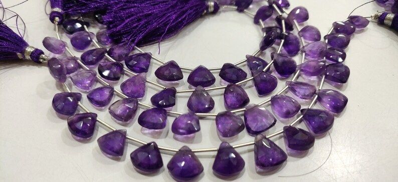 Natural Amethyst Trillian Shape 10 to 15mm Beads Strand 8 Inches long beads