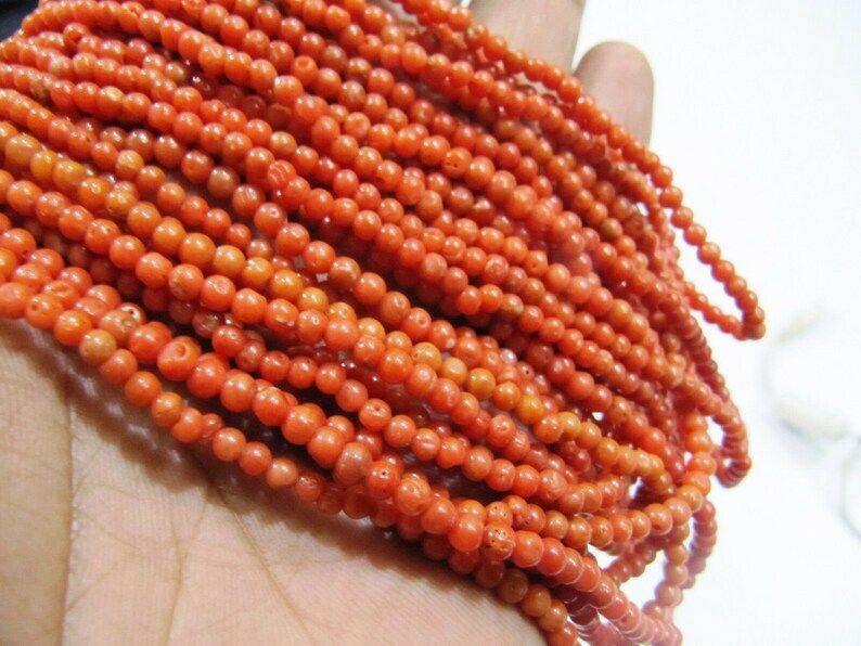 Natural Italian Coral Round Beads 3mm Beads Sold Per Strand 10''long