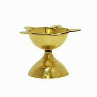 Traditional Brass Fancy Five-face Diya Pooja Oil Lamp For Home And Office Decoration - Eco-friendly, Standard Size, Golden Color, Carved Design | Antique Imitation Style
