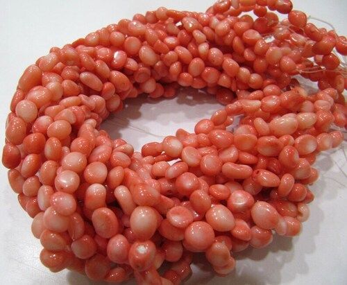 Natural Pink Coral Nugget Shape 6mm To 8mm Beads Strand 16''Long