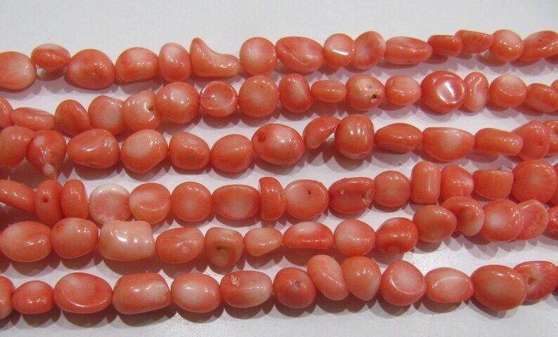 Natural Pink Coral Nugget Shape 6mm To 8mm Beads Strand 16''Long