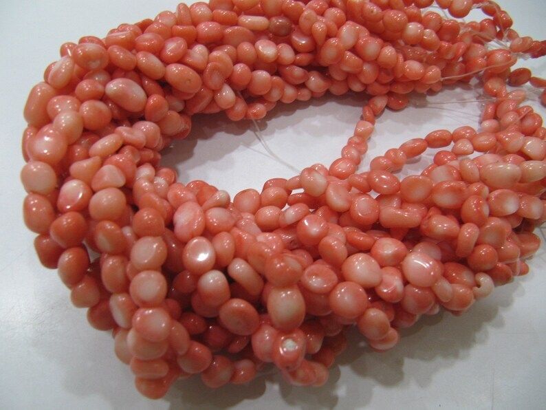 Natural Pink Coral Nugget Shape 6mm To 8mm Beads Strand 16''Long